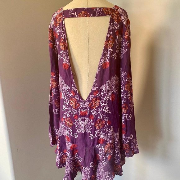 New Free People Smooth Talker Floral Tunic Dress Plumberry Combo size medium - Picture 7 of 9